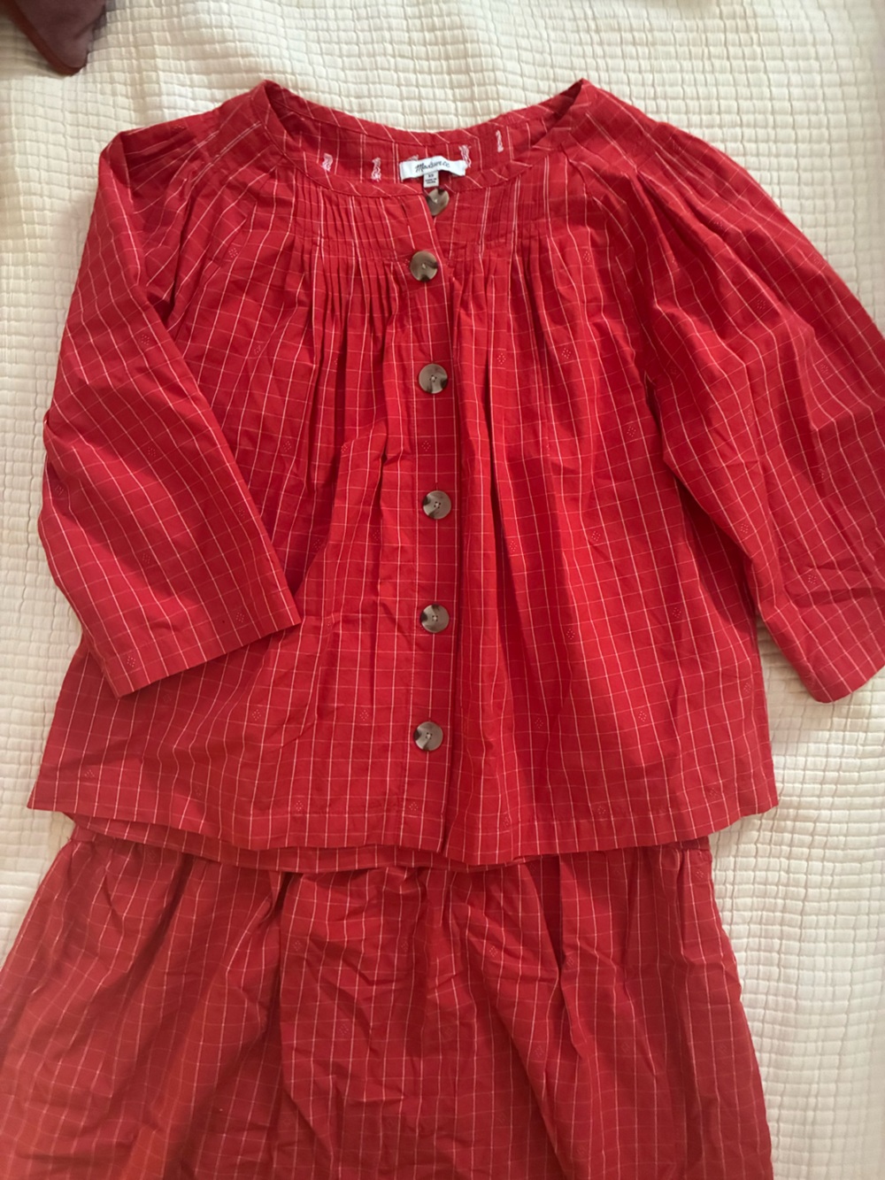 Madewell Red Button-Front Blouse and Skirt Set